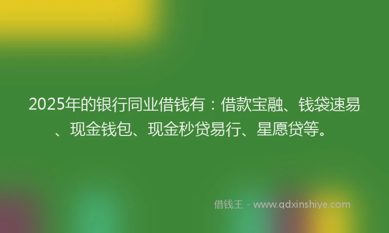 2025年的银行同业借钱有：借款宝融、钱袋速易、现金钱包、现金秒贷易行、星愿贷等。