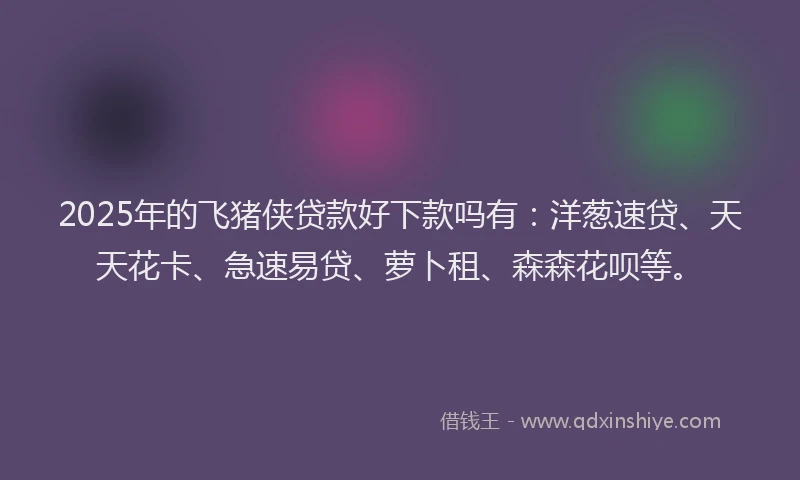 2025年的飞猪侠贷款好下款吗有：洋葱速贷、天天花卡、急速易贷、萝卜租、森森花呗等。