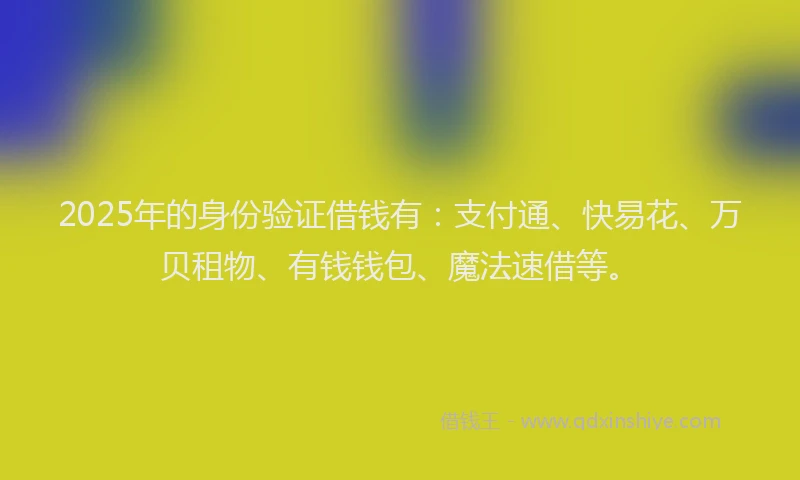 2025年的身份验证借钱有：支付通、快易花、万贝租物、有钱钱包、魔法速借等。