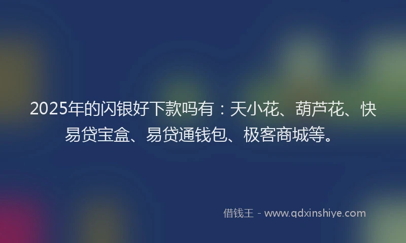 2025年的闪银好下款吗有：天小花、葫芦花、快易贷宝盒、易贷通钱包、极客商城等。