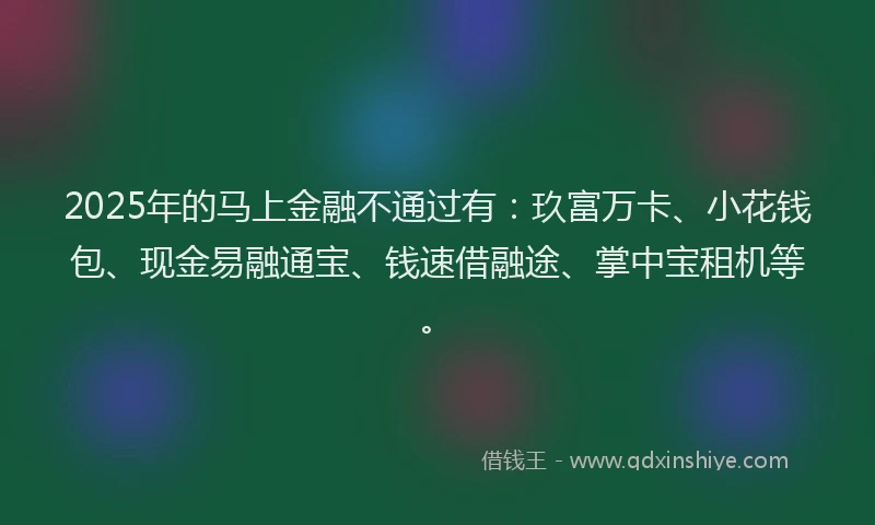 2025年的马上金融不通过有：玖富万卡、小花钱包、现金易融通宝、钱速借融途、掌中宝租机等。