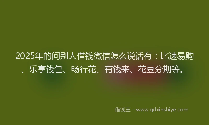 2025年的问别人借钱微信怎么说话有：比速易购、乐享钱包、畅行花、有钱来、花豆分期等。