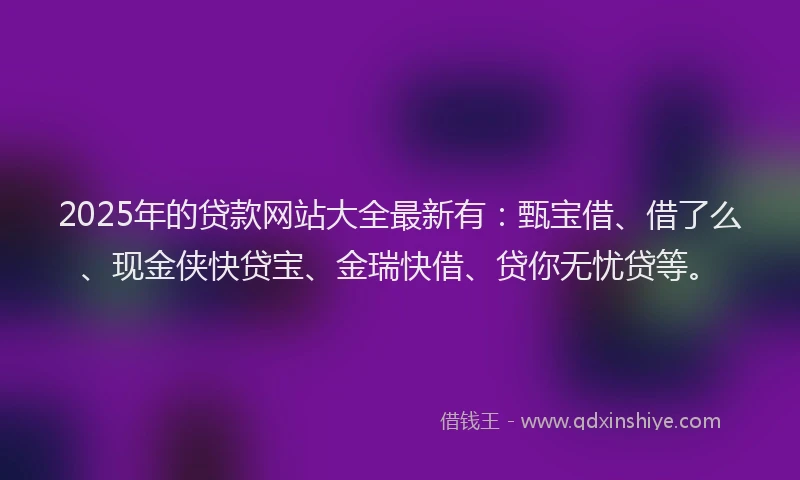 2025年的贷款网站大全最新有：甄宝借、借了么、现金侠快贷宝、金瑞快借、贷你无忧贷等。