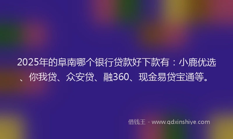 2025年的阜南哪个银行贷款好下款有：小鹿优选、你我贷、众安贷、融360、现金易贷宝通等。