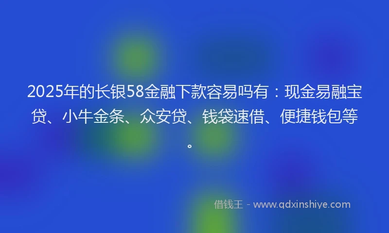 2025年的长银58金融下款容易吗有：现金易融宝贷、小牛金条、众安贷、钱袋速借、便捷钱包等。