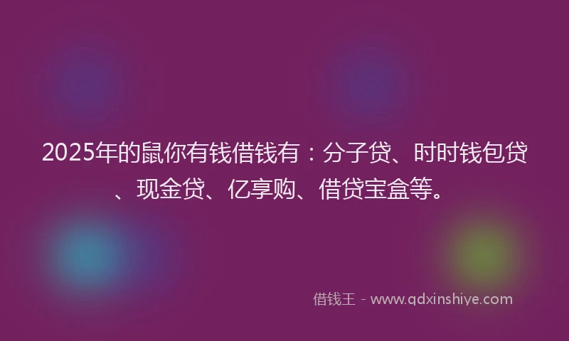 2025年的鼠你有钱借钱有：分子贷、时时钱包贷、现金贷、亿享购、借贷宝盒等。