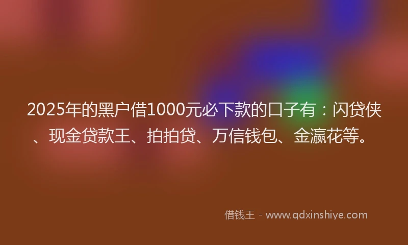 2025年的黑户借1000元必下款的口子有：闪贷侠、现金贷款王、拍拍贷、万信钱包、金瀛花等。