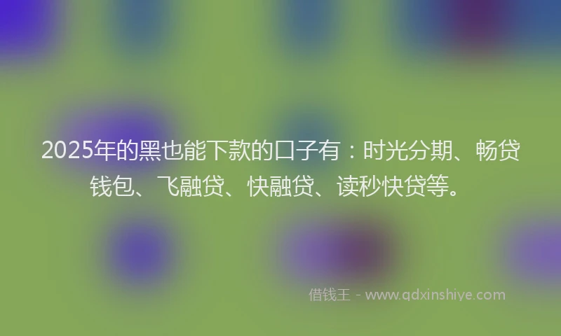 2025年的黑也能下款的口子有：时光分期、畅贷钱包、飞融贷、快融贷、读秒快贷等。