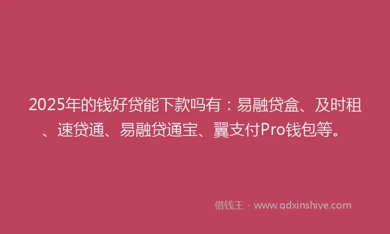 2025年的钱好贷能下款吗有：易融贷盒、及时租、速贷通、易融贷通宝、翼支付Pro钱包等。