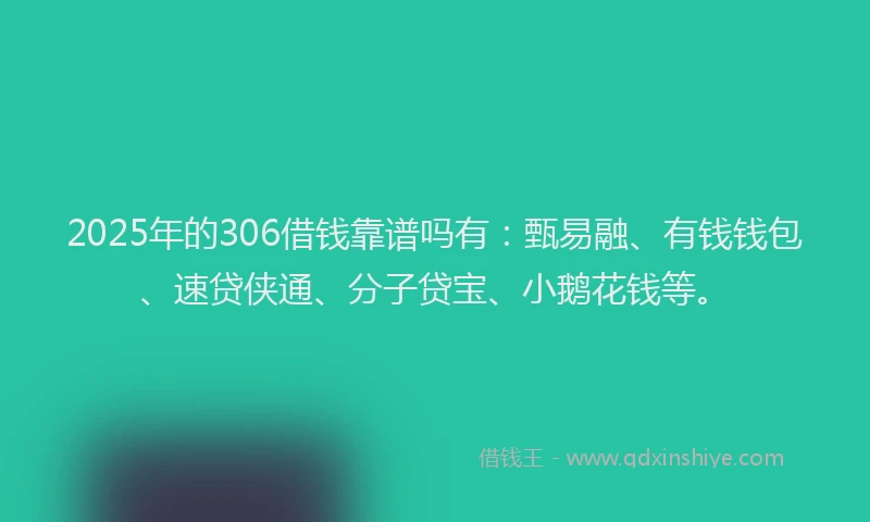 2025年的306借钱靠谱吗有：甄易融、有钱钱包、速贷侠通、分子贷宝、小鹅花钱等。