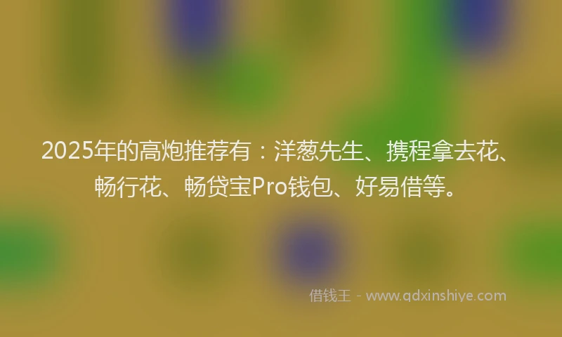 2025年的高炮推荐有：洋葱先生、携程拿去花、畅行花、畅贷宝Pro钱包、好易借等。