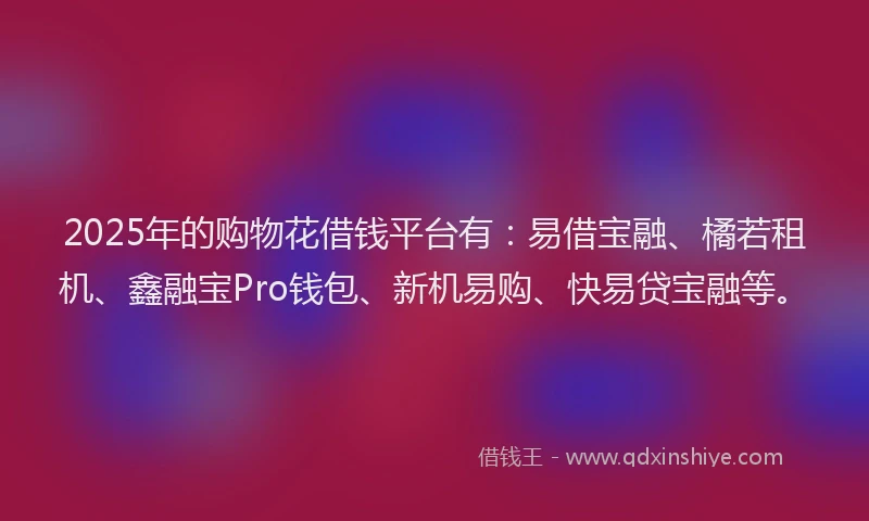 2025年的购物花借钱平台有：易借宝融、橘若租机、鑫融宝Pro钱包、新机易购、快易贷宝融等。