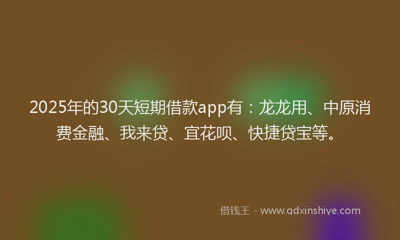 2025年的30天短期借款app有：龙龙用、中原消费金融、我来贷、宜花呗、快捷贷宝等。