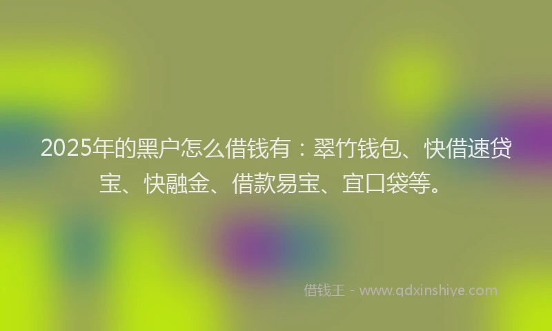 2025年的黑户怎么借钱有：翠竹钱包、快借速贷宝、快融金、借款易宝、宜口袋等。