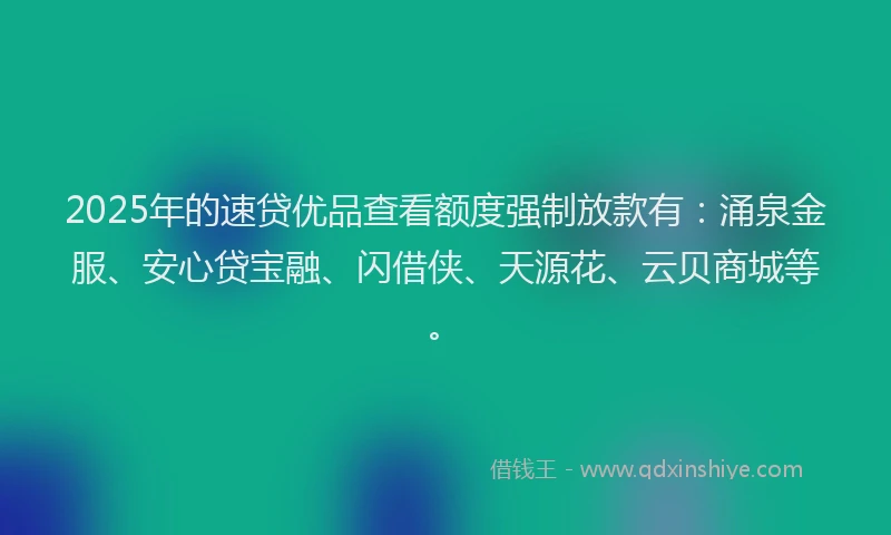 2025年的速贷优品查看额度强制放款有：涌泉金服、安心贷宝融、闪借侠、天源花、云贝商城等。