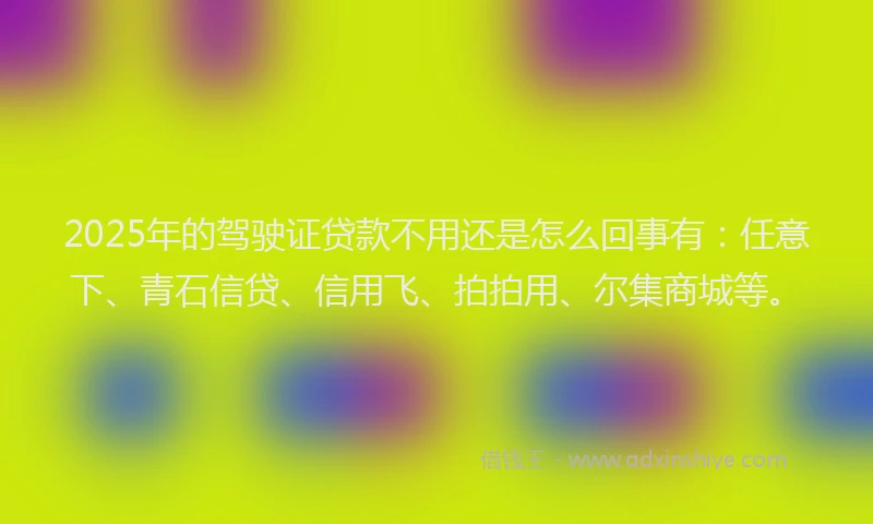 2025年的驾驶证贷款不用还是怎么回事有：任意下、青石信贷、信用飞、拍拍用、尔集商城等。