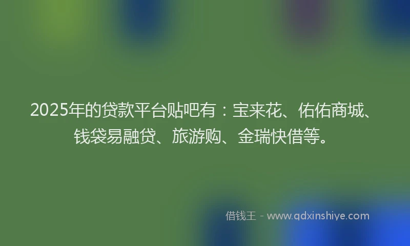 2025年的贷款平台贴吧有：宝来花、佑佑商城、钱袋易融贷、旅游购、金瑞快借等。