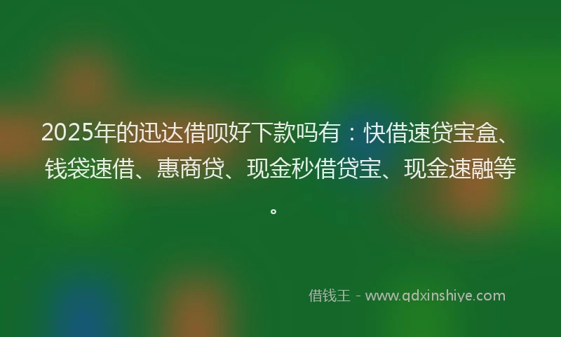 2025年的迅达借呗好下款吗有：快借速贷宝盒、钱袋速借、惠商贷、现金秒借贷宝、现金速融等。