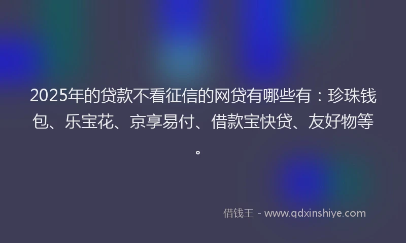 2025年的贷款不看征信的网贷有哪些有：珍珠钱包、乐宝花、京享易付、借款宝快贷、友好物等。