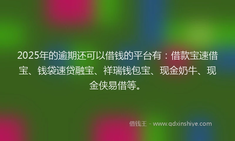 2025年的逾期还可以借钱的平台有：借款宝速借宝、钱袋速贷融宝、祥瑞钱包宝、现金奶牛、现金侠易借等。