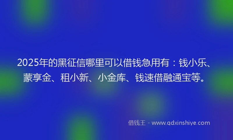2025年的黑征信哪里可以借钱急用有：钱小乐、蒙享金、租小新、小金库、钱速借融通宝等。