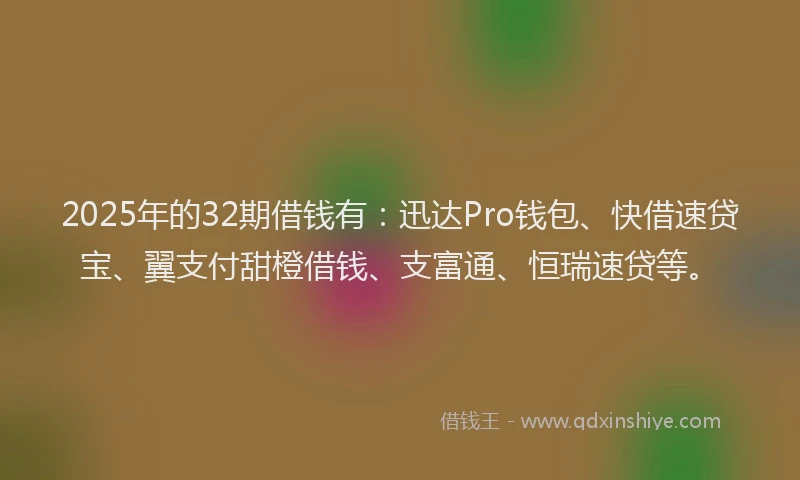 2025年的32期借钱有：迅达Pro钱包、快借速贷宝、翼支付甜橙借钱、支富通、恒瑞速贷等。