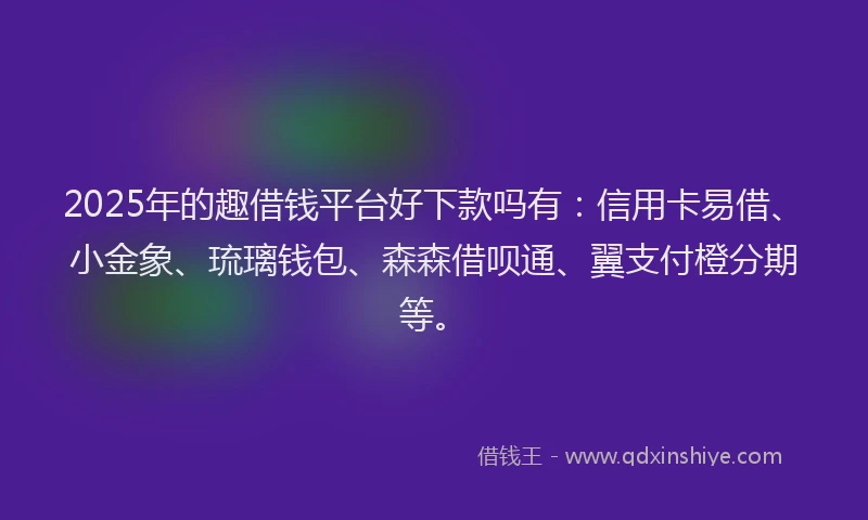 2025年的趣借钱平台好下款吗有：信用卡易借、小金象、琉璃钱包、森森借呗通、翼支付橙分期等。