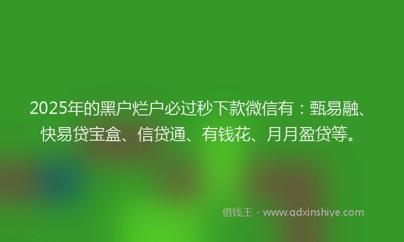 2025年的黑户烂户必过秒下款微信有：甄易融、快易贷宝盒、信贷通、有钱花、月月盈贷等。