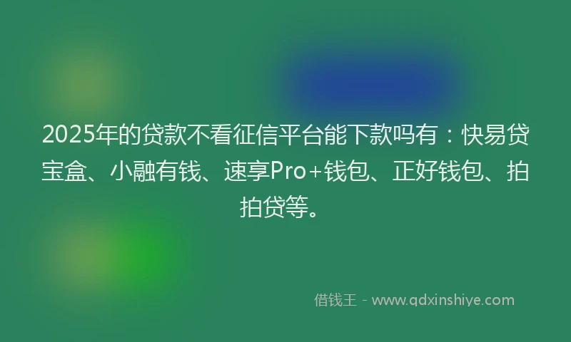 2025年的贷款不看征信平台能下款吗有：快易贷宝盒、小融有钱、速享Pro+钱包、正好钱包、拍拍贷等。