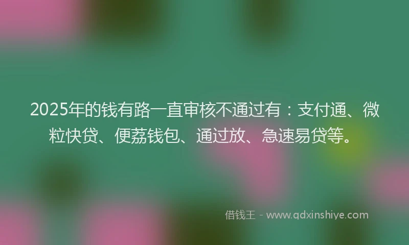 2025年的钱有路一直审核不通过有：支付通、微粒快贷、便荔钱包、通过放、急速易贷等。