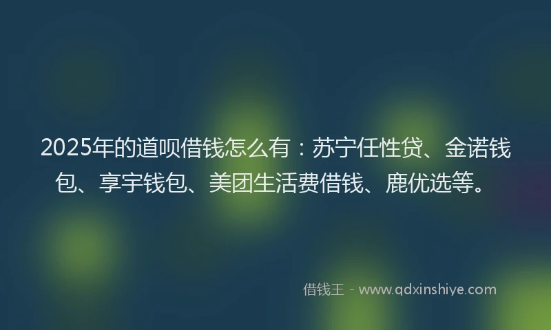 2025年的道呗借钱怎么有：苏宁任性贷、金诺钱包、享宇钱包、美团生活费借钱、鹿优选等。