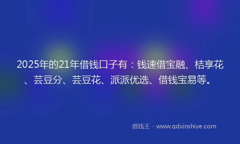 2025年的21年借钱口子有：钱速借宝融、桔享花、芸豆分、芸豆花、派派优选、借钱宝易等。