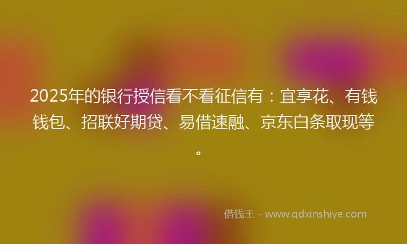 2025年的银行授信看不看征信有：宜享花、有钱钱包、招联好期贷、易借速融、京东白条取现等。