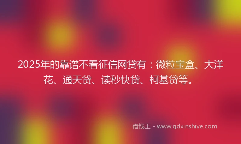 2025年的靠谱不看征信网贷有：微粒宝盒、大洋花、通天贷、读秒快贷、柯基贷等。