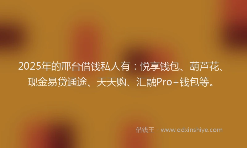 2025年的邢台借钱私人有：悦享钱包、葫芦花、现金易贷通途、天天购、汇融Pro+钱包等。