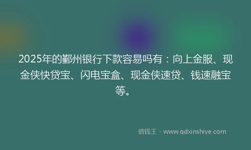 2025年的鄞州银行下款容易吗有：向上金服、现金侠快贷宝、闪电宝盒、现金侠速贷、钱速融宝等。