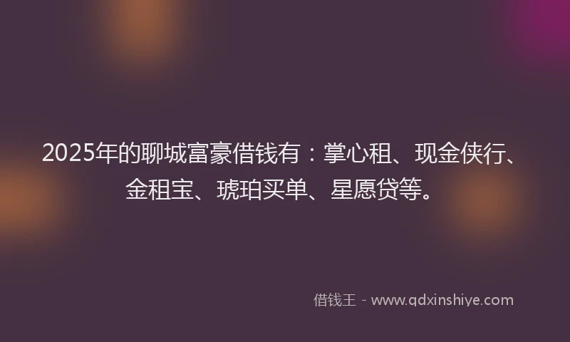 2025年的聊城富豪借钱有：掌心租、现金侠行、金租宝、琥珀买单、星愿贷等。