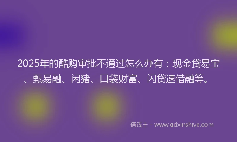 2025年的酷购审批不通过怎么办有：现金贷易宝、甄易融、闲猪、口袋财富、闪贷速借融等。