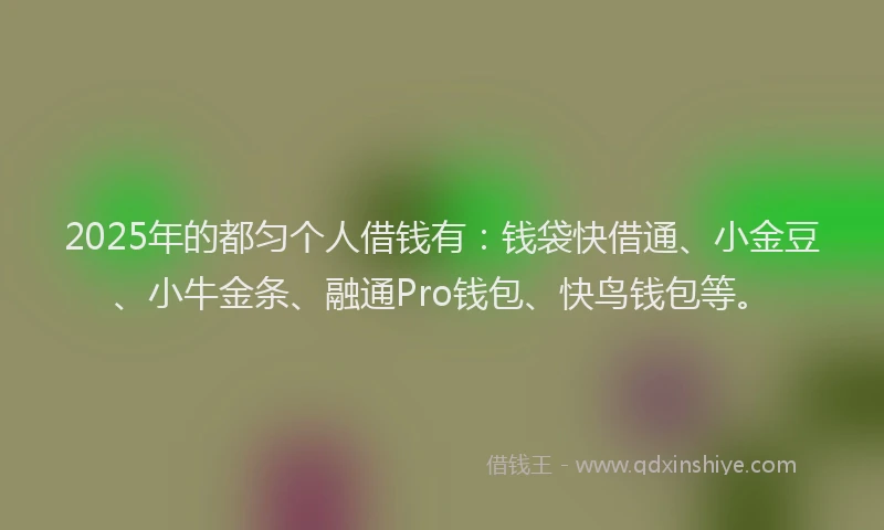 2025年的都匀个人借钱有：钱袋快借通、小金豆、小牛金条、融通Pro钱包、快鸟钱包等。