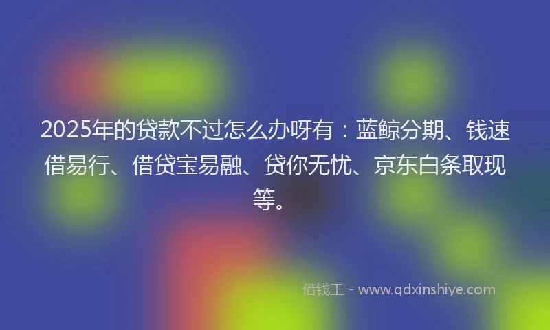 2025年的贷款不过怎么办呀有：蓝鲸分期、钱速借易行、借贷宝易融、贷你无忧、京东白条取现等。