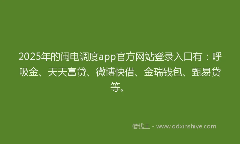 2025年的闽电调度app官方网站登录入口有：呼吸金、天天富贷、微博快借、金瑞钱包、甄易贷等。