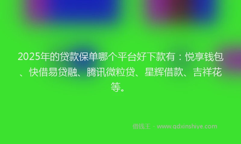 2025年的贷款保单哪个平台好下款有：悦享钱包、快借易贷融、腾讯微粒贷、星辉借款、吉祥花等。