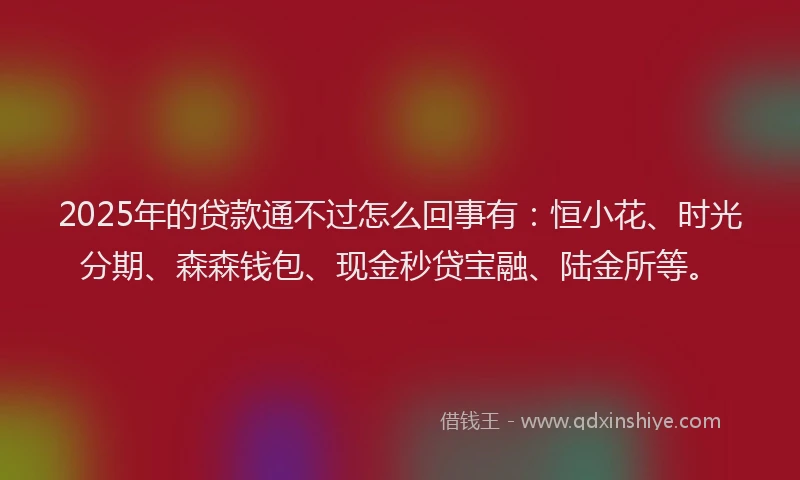 2025年的贷款通不过怎么回事有：恒小花、时光分期、森森钱包、现金秒贷宝融、陆金所等。