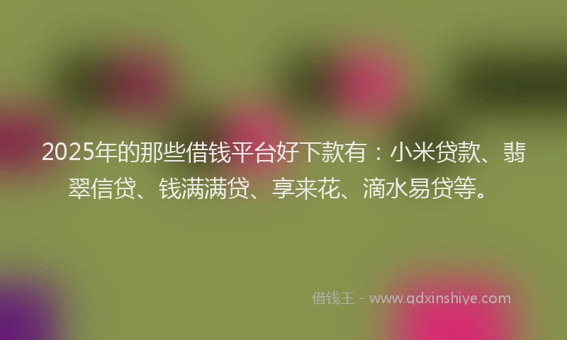 2025年的那些借钱平台好下款有：小米贷款、翡翠信贷、钱满满贷、享来花、滴水易贷等。