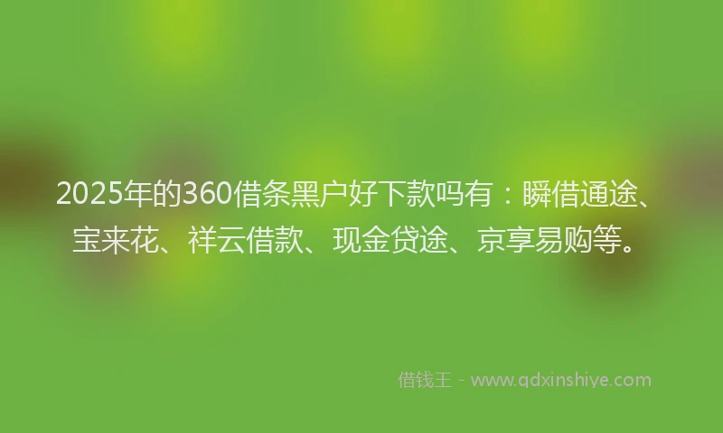 2025年的360借条黑户好下款吗有：瞬借通途、宝来花、祥云借款、现金贷途、京享易购等。