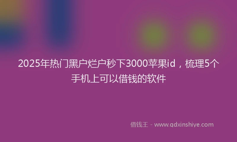 2025年热门黑户烂户秒下3000苹果id，梳理5个手机上可以借钱的软件
