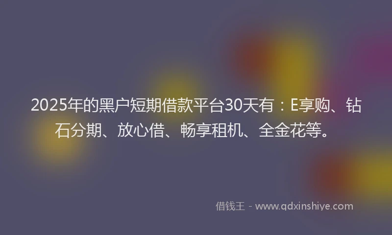 2025年的黑户短期借款平台30天有：E享购、钻石分期、放心借、畅享租机、全金花等。