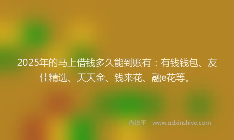 2025年的马上借钱多久能到账有：有钱钱包、友佳精选、天天金、钱来花、融e花等。