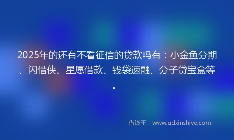 2025年的还有不看征信的贷款吗有：小金鱼分期、闪借侠、星愿借款、钱袋速融、分子贷宝盒等。