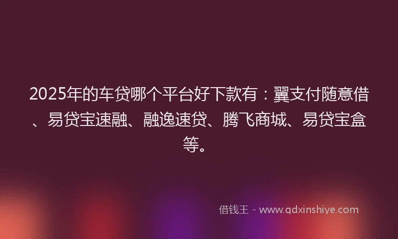 2025年的车贷哪个平台好下款有：翼支付随意借、易贷宝速融、融逸速贷、腾飞商城、易贷宝盒等。